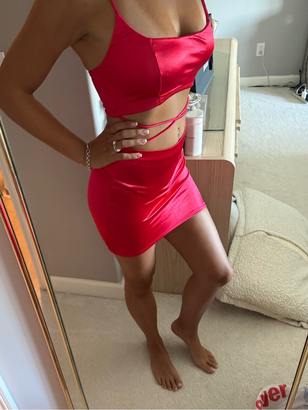 Lucy in the Sky Red Satin Two-Piece Wrap Skirt Set